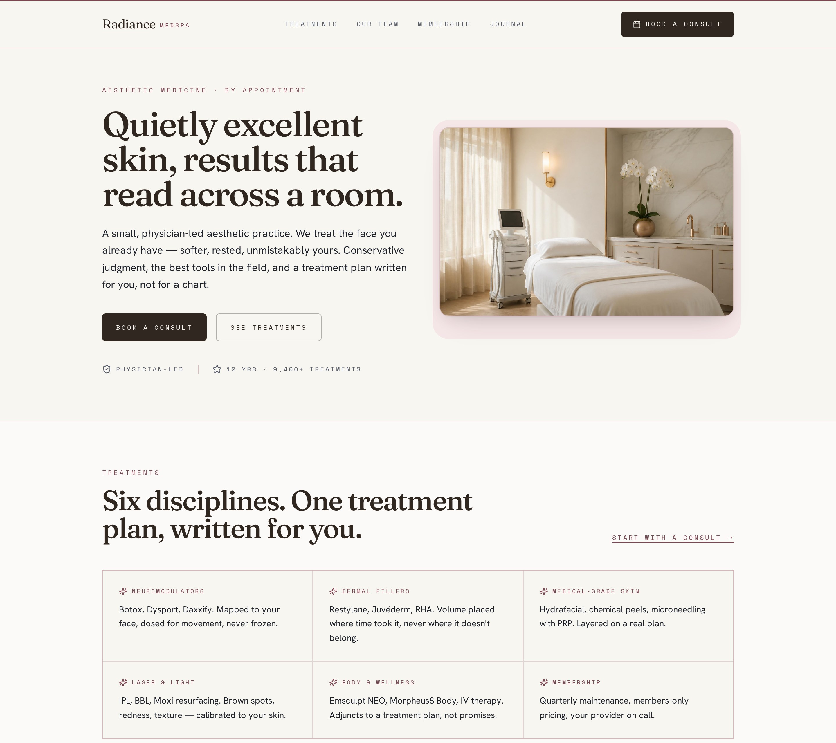 Radiance Medspa — a concept rebuild on the medspa skin. Not a real practice.